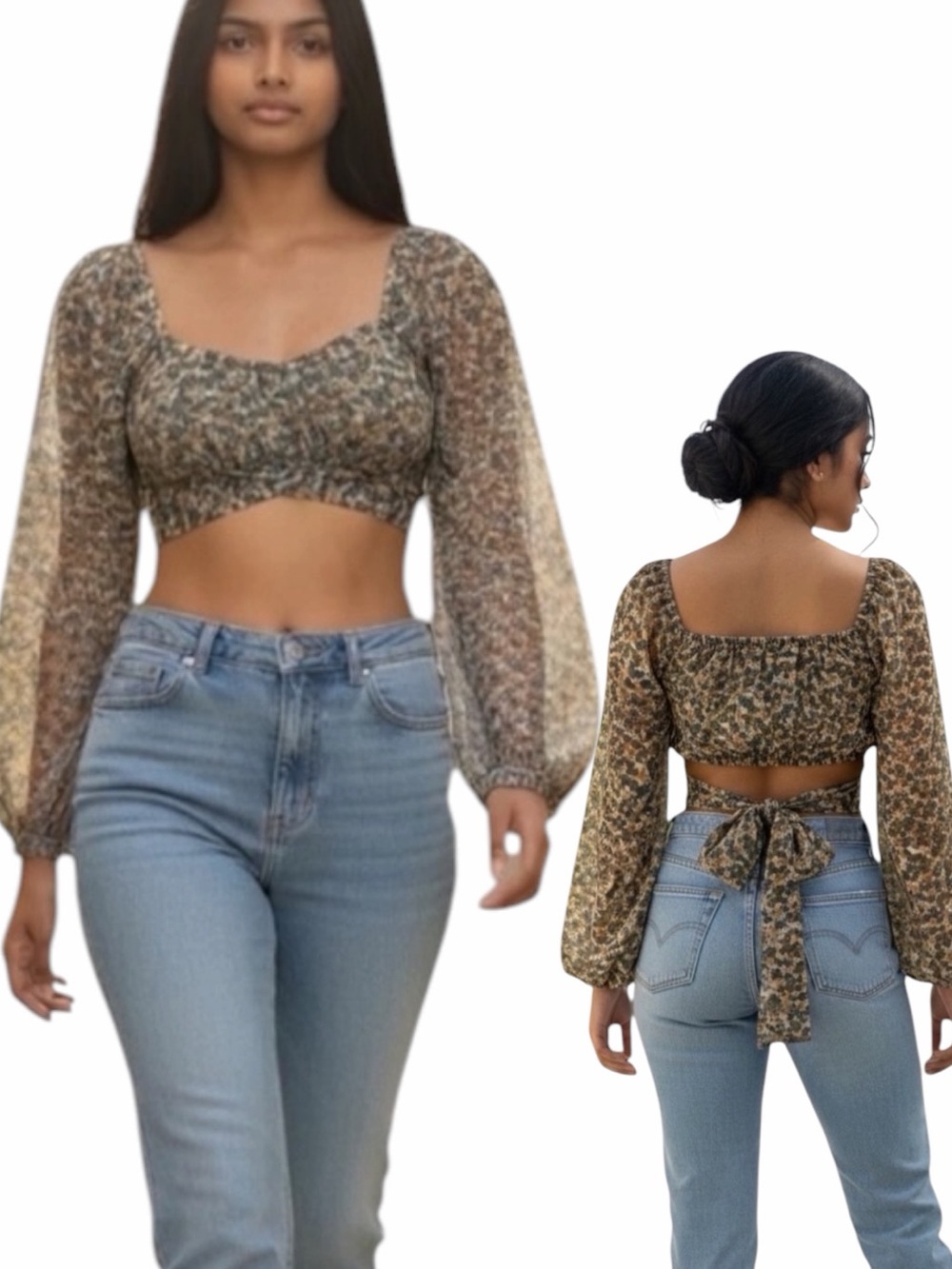 Japna Mesh Floral Tie Back Crop Top SZ M Balloon Sleeve Whimsical Fairy
Festival
